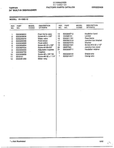 24" Built-in Dishwasher Page 10 Diagram and Parts List for 61-1082-10  Tappan Dishwasher