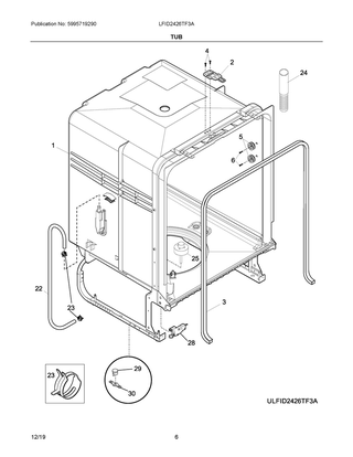 Tub Diagram and Parts List for LFID2426TF3A  Frigidaire Dishwasher