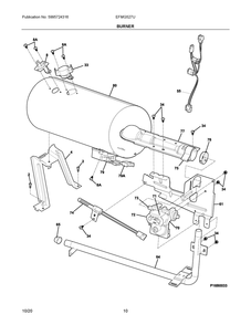 Burner Diagram and Parts List for EFMG527UTT1  Frigidaire Dryer