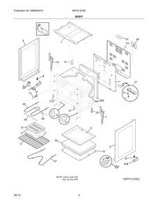 Body Diagram and Parts List for MFF312HSE  Frigidaire Range