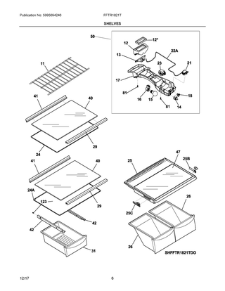 Shelves Diagram and Parts List for FFTR1821TD2  Frigidaire Refrigerator