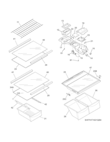Shelves Diagram and Parts List for FFHT1621QS0  Frigidaire Refrigerator