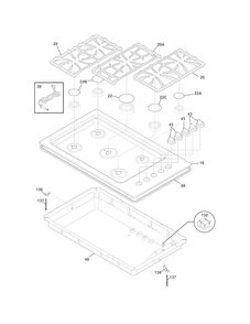 Cook Top Diagram and Parts List for FGGC3645KWC  Frigidaire Cooktop