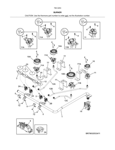 Burners Diagram and Parts List for 79032533411  Kenmore Cooktop