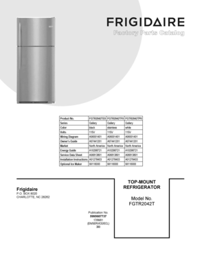 01 - COVER SHEET Diagram and Parts List for FGTR2042TP0  Frigidaire Refrigerator