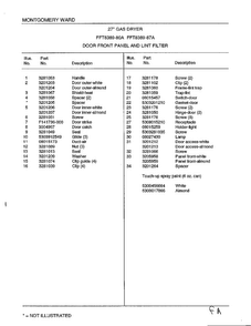 Door Front Panel And Lint Filter Page 2 Diagram and Parts List for 8389-80A  Frigidaire Dryer