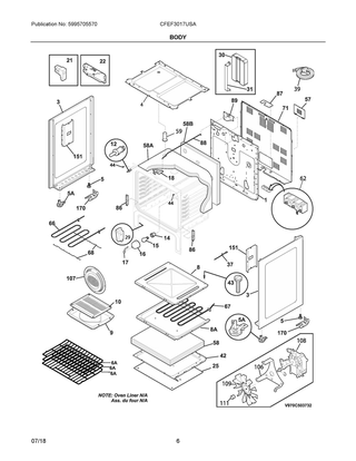 Body Diagram and Parts List for CFEF3017USA  Frigidaire Range