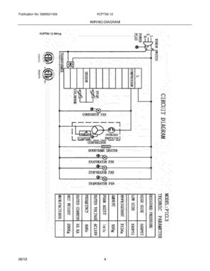 04 - WIRING DIAGRAM Diagram and Parts List for KCPT92-12  Frigidaire Miscellaneous