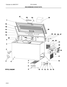 Recommended Spare Parts Diagram and Parts List for FFCL1542AW  Frigidaire Freezer