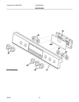 Backguard Diagram and Parts List for LFGH3054UFA  Frigidaire Range