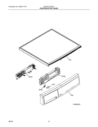 Controls/top Panel Diagram and Parts List for EFDE210TIW01  Frigidaire Dryer