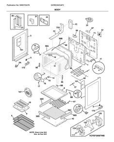 Body Diagram and Parts List for GCRE302CAFC  Frigidaire Range