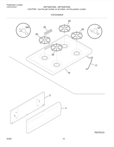 Top/Drawer Diagram and Parts List for MPF300PXWD  Frigidaire Range