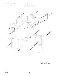 Front Panel/Lint Filter Diagram and Parts List for FLVG7000AW  Frigidaire Dryer