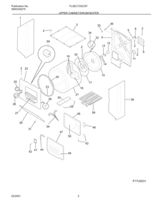 Upper Cabinet/Drum/Heater Diagram and Parts List for FLSEC72GCS7  Frigidaire Dryer