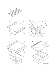 Shelves Diagram and Parts List for FTMD18P4KBB  Frigidaire Refrigerator