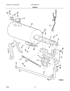 Burner Diagram and Parts List for EFMG628WTT00  Frigidaire Dryer