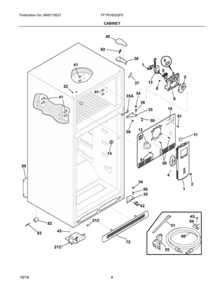 Cabinet Diagram and Parts List for FFTR1832QF0  Frigidaire Refrigerator