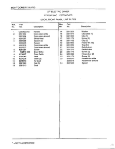 Door, Front Panel, Lint Filter Page 2 Diagram and Parts List for 7007-80C  Frigidaire Dryer