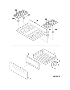 Top/drawer Diagram and Parts List for FFGF3024RWA  Frigidaire Range