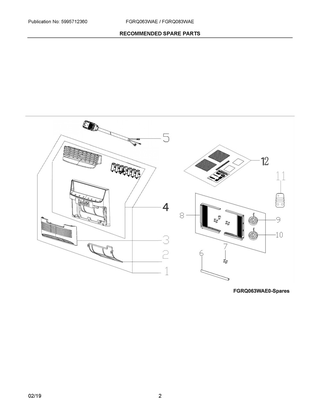Recommended Spare Parts Diagram and Parts List for FGRQ063WAE0  Frigidaire Air Conditioner