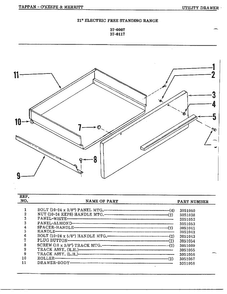 Utility Drawer Diagram and Parts List for 37-0117  Frigidaire Range