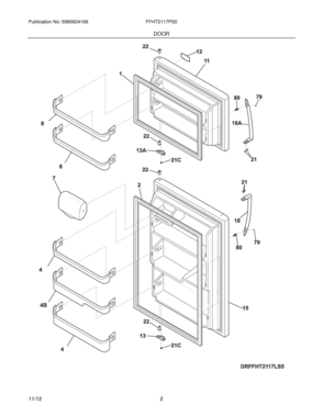 03 - DOORS Diagram and Parts List for FFHT2117PS0  Frigidaire Refrigerator