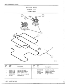 Backguard Diagram and Parts List for 4851A  Frigidaire Range