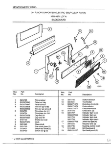 Backguard Diagram and Parts List for 4871A  Frigidaire Range