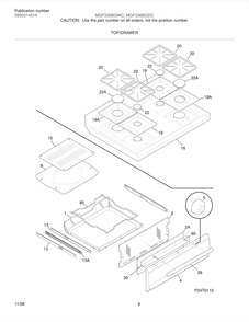 Top/Drawer Diagram and Parts List for MGF336BGDC  Frigidaire Range