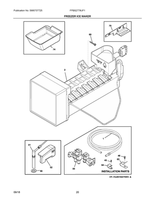 Freezer Ice Maker Diagram and Parts List for FPBS2778UF1  Frigidaire Refrigerator