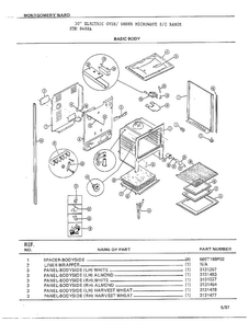 Basic Body Diagram and Parts List for 8488A  Frigidaire Range