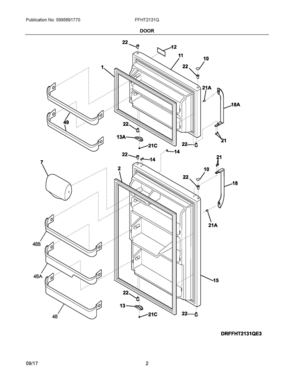 02 - DOOR Diagram and Parts List for FFHT2131QE3  Frigidaire Refrigerator