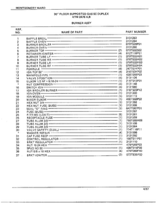 30" Floor/burner Assy Page 2 Diagram and Parts List for 2488A  Frigidaire Range