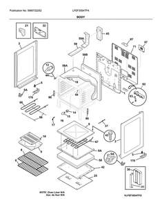 Body Diagram and Parts List for LFEF3054TFK  Frigidaire Range