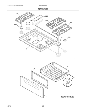 09 - TOP/DRAWER Diagram and Parts List for DGGF3032KBK  Frigidaire Range