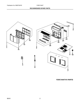 Recommended Spare Parts Diagram and Parts List for FGRC1044T1E00  Frigidaire Air Conditioner