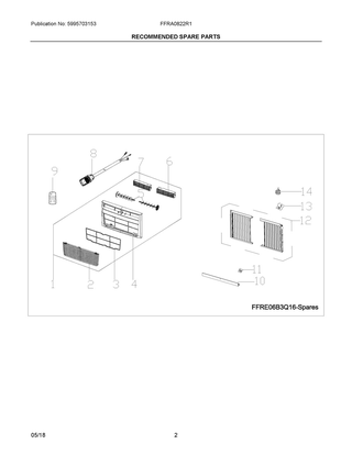 Recommended Spare Parts Diagram and Parts List for FFRA0822R12  Frigidaire Air Conditioner