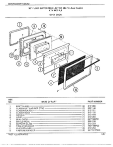 30" Floor Supported Elec Oven Door Diagram and Parts List for 4478B  Frigidaire Range