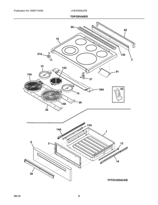Top/drawer Diagram and Parts List for LFEH3054UFB  Frigidaire Range