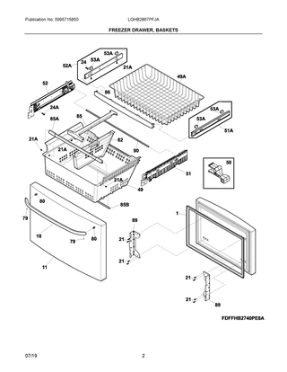 Freezer Drawer, Baskets Diagram and Parts List for LGHB2867PFJA  Frigidaire Refrigerator