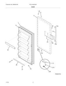 Door Diagram and Parts List for FFFU14M1QWH  Frigidaire Freezer