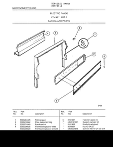 Backguard Parts Diagram and Parts List for 4811  Frigidaire Range