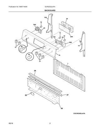 Backguard Diagram and Parts List for GCRE302LAFA  Frigidaire Range