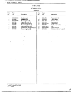 Burner Page 2 Diagram and Parts List for 2828A  Frigidaire Range