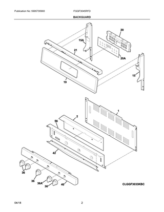 Backguard Diagram and Parts List for FGGF3045RFD  Frigidaire Range