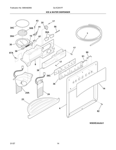 Ice And Water Dispenser Diagram and Parts List for GLVC25V7FW2  Frigidaire Refrigerator