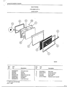 Oven Door Diagram and Parts List for 2828A  Frigidaire Range