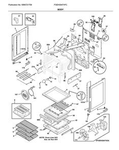 Body Diagram and Parts List for FGEH3047VFC  Frigidaire Range