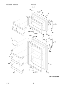 Door Diagram and Parts List for FFHT1621QS4  Frigidaire Refrigerator